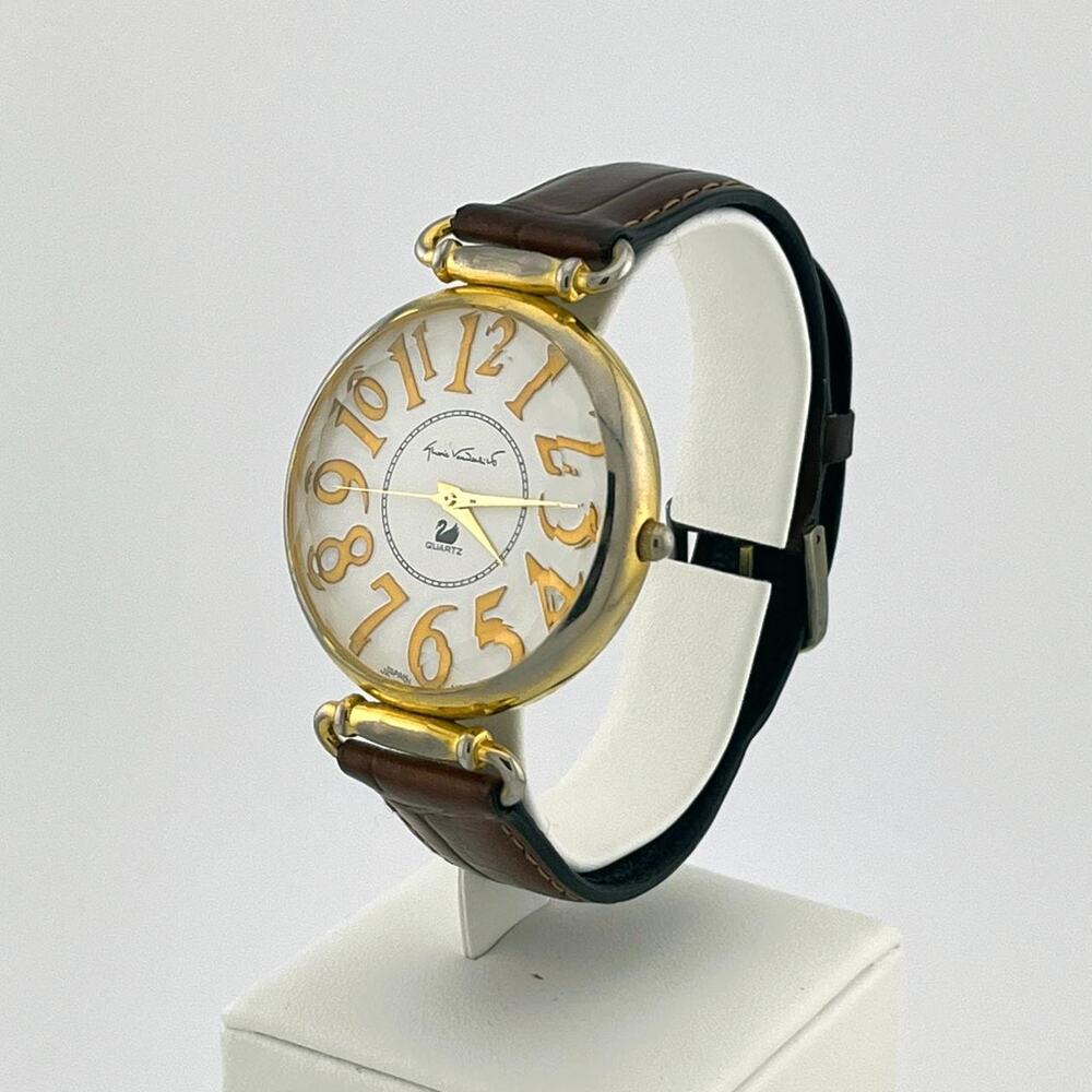 GLORIA VANDERBILT "BLACK SWAN" QAURTZ WRIST WATCH W/ FACETED FACE